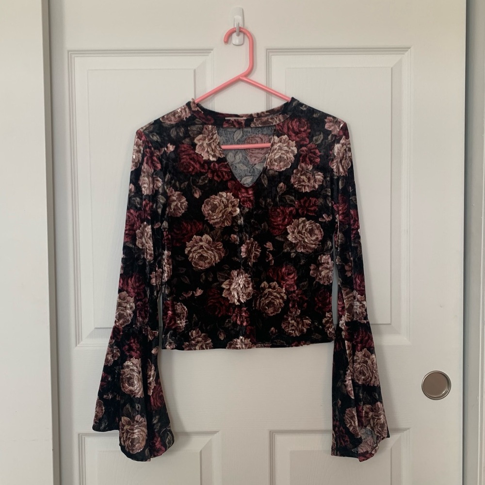 Velvet, Floral, Bell Sleeve Shirt